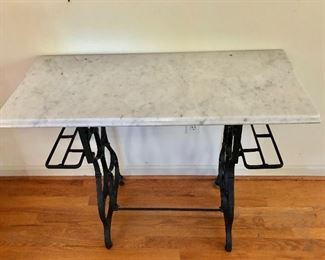 $150 Vintage marble-topped sewing table.  38" W, 18" D, 29" H. 