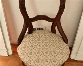 $75 Carved wood side chair.  19" W, 19" D, 35" H. 