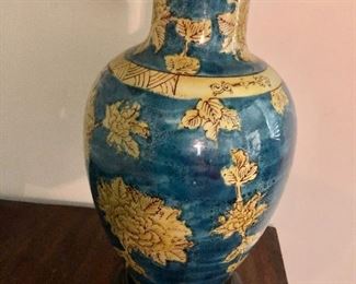 $60 Lamp with blue and yellow flowered ceramic base.  29" H. 