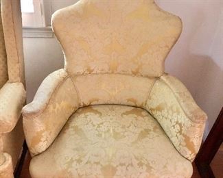 $150 Yellow upholstered chair.  33" W, 32" D, 45" H. 