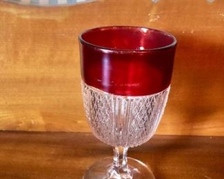 $10 Ruby and clear glass goblet.   3" diam, 6" H. 