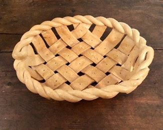 $50 Vintage woven lattice oval basket 14" W, 10" D, 3.5" H. 