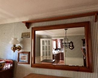 $295 Large, vintage wall mirror: 46" W x 34" H.  Long shelf: approx 61" W, 6" D, 6" H. 
