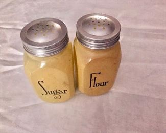 $20 Pair vintage sugar and flour shakers.  Each 5" H. 
