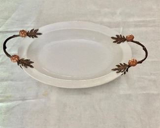 $25 Pier One Serving bowl with decorative handles.  17" W. 
