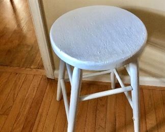 $30 Vintage painted wood stool.  13" diam, 24" H. 
