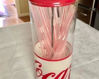 $20 Vintage Coca Cola straw holder.   3.5" diam, 9" H. 