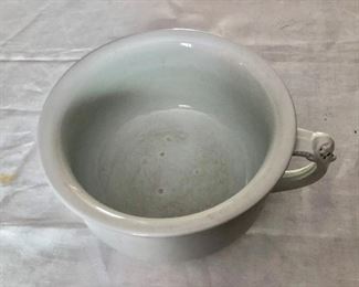$30 Stamped large white ceramic bowl with handle.   9" diam, 5.5" H. 