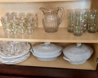 Casseroles and vintage glasses/pitcher - casserole dish on the far right SOLD