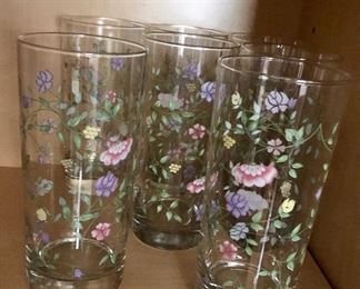 $35 Set of 7 painted drinking glasses.  Each 6.5" H. 