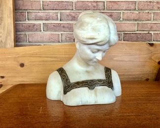 $750 Marble bust with metal trim.  9" W, 7" D, 10.5" H. 