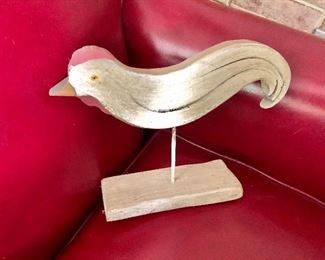 $50 Signed hand carved and painted wood folk art red-headed bird.  10.5" W, 8" H. 