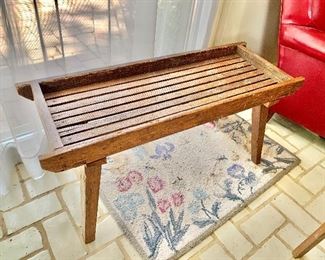 $175 Antique slatted bench.  38" W, 13.5" D, 17.5" H. 