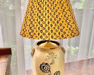 $125 D.A. Tunnicliff vintage crock lamp.  10" diam, 24.5" H. 