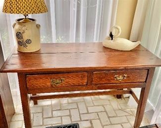 FIRM PRICE! $450 Antique table, two drawers.  52" W, 23.5" D, 30.5" H. 