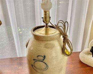 $125 Crock lamp.  9" diam, 23" H. 