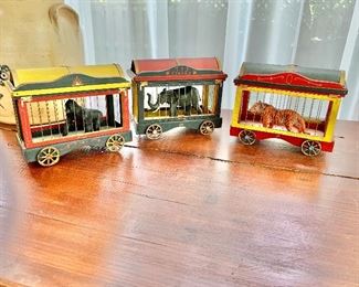 $150 Vintage circus animal train set.  Each 7" W, 3.5" D, 5.5" H. 