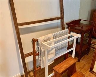 Antique clothing racks and step stool 