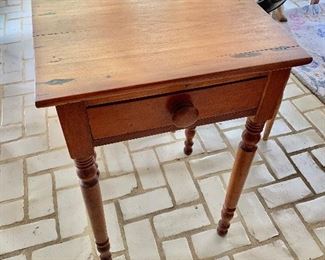 $175 Sheraton antique, pine side table with single drawer.  19" W, 17" D, 28.5" H. 