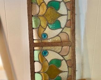 $150 Vintage stained glass.  36" W x 14" H. 