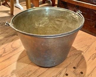 $30 Vintage brass bucket with handle.  15.5" diam, 11" H. 