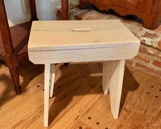 $50 Vintage Wooden Stool Seat Step Farmhouse Country Rustic.    12" W, 9" D, 8.5" H. 