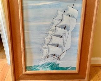 $50 Ship painting.  22.5" W x 27.5" H. 