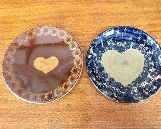 $40 each signed pottery heart plates.  Each 9" diam. 