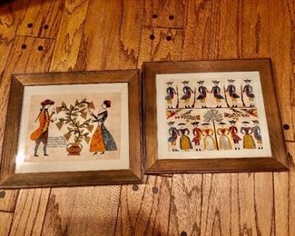 $40 each  Early American folk art prints.  Each 14" W x 12.5" H. 