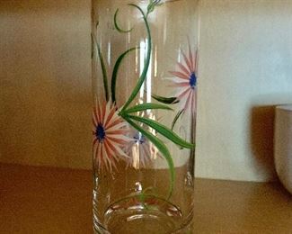 $10 vintage glass painted flowers.   2.5" diam, 6.5" H. 