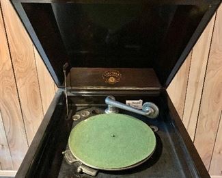 Vintage record player in cabinet.  18.5" W, 21.5" D. 43.5" H. 