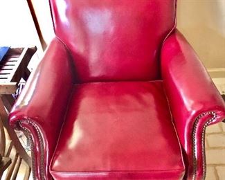 $350 Red leather chair 33"L  by 33" W by 32.5 inches high 