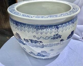 $150 EACH! PAGODA PLANTERS - Blue and White Chinoiserie Ceramic planter. 1 left!  13"H x 16.5"D
