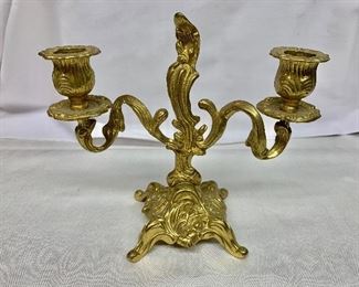 $45 each - Tabledecor Int'l; French gold trim double arm candelabras.  Approx 9" high;  QTY 11 available.