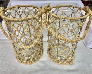$40 Pair of glass vases with netting decor