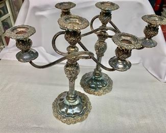 $80 Pair of International Silver candelabras; approx 11" H