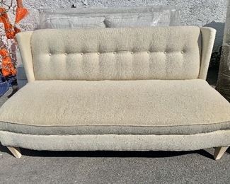 $395 EACH!! One left!  Tufted back armless cream sofas. 35.5"H x 31"D x 64"W