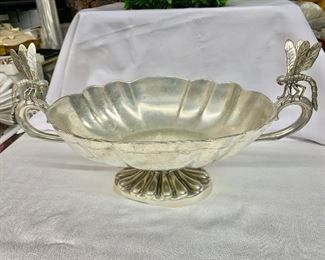 $50  EACH! Vagabond House, pewter, dragonfly oval serving bowls; 2 left!  9.5"H x 17"W x 10"D