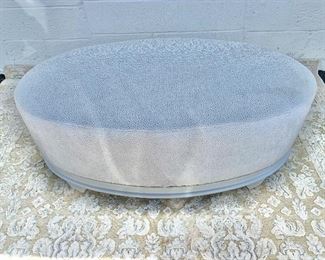 $125 Baker ottoman with animal print velvet like fabric and wood feet.  As is (some stains).  18.25"H x 26.5"D x 48"W AS IS