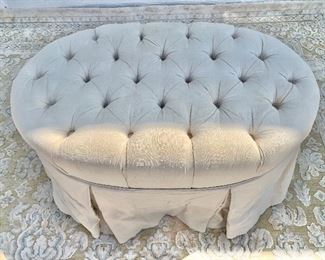 $60 Tufted ottoman, with off-white fabric.  AS IS (some stains).  18"H x 21"D x 33"W