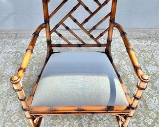 William Sonoma Chippendale style arm chair, with off white seat cushion.  Two available. 37"H x 20"D x 23"W