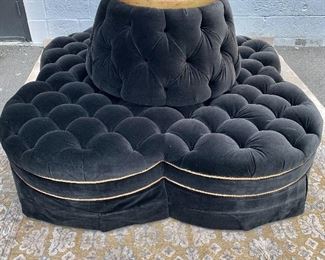 $500 each - 3 Available!  Bernhardt, tufted black velveteen (quatrefoil) banquette.  35"H x 58.5"W x 58.5"D