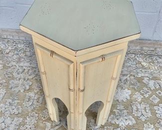 $60 Six sided painted table with bamboo accents. 23"H x 14"D - 1 available
