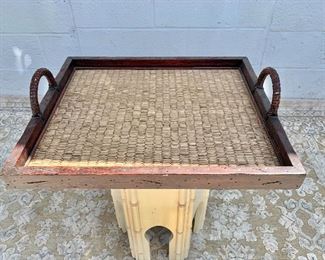 $30  - Serving tray with rattan handles and bottom.  24"W x 20"D x 5.5"H