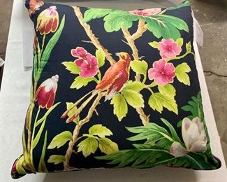 $30 Black floral with bird, down and feather filled pillow.  24" H x 24"W