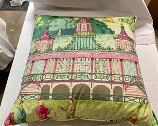 $40 Pair of chinoiserie cotton poly filled pillows. 20"H x 20"W