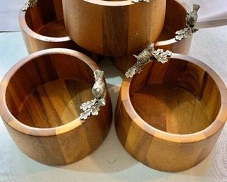 $20 each - Vagabond House Wooden songbird single serve salad bowls.  5 AVAILALBE.  Approx 5" diameter.