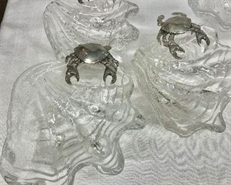 ONE LEFT!!! $20 each - Vagabond House Pewter Crab on Glass Clam Shell Dip Bowl QTY 1 Available. 
