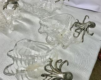 $20 each - Vagabond House Pewter Octopus on Glass Clam Shell Dip Bowl 6.75" x 7" 3.5"" Tall QTY 3 Available.  