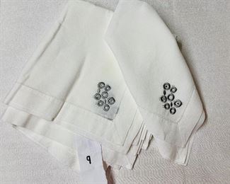 $5 each - 9 available! White linen embroidered dinner napkins with embellishments